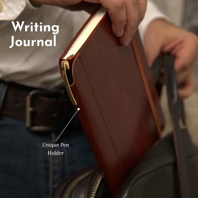 SETTINI® Lined Journal - Classic Journal for Writing Gift Set - Hardcover Vegan Leather, Includes Luxury Pen in a Unique Pen Holder, 192 Pages, A5, Birthday Gift, Journal for Men
