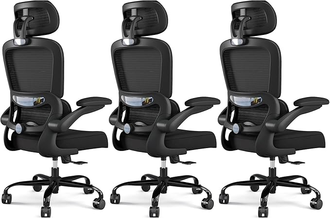 TRALT Office Chair Ergonomic Desk Chair, 330 LBS Home Mesh Office Desk Chairs with Wheels, Comfortable Gaming Chairs Black Pack of 3