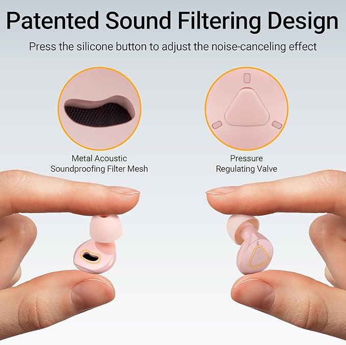 Ear Plugs for Sleeping Noise Cancelling, Adjustable Passive Earplugs for Concerts & Festivals,Reusable Hearing Protection for Sleep,Work,Focus,Travel, Pink