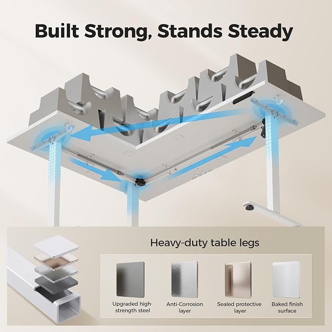 Agilestic L Shaped Standing Desk 63 inch Adjustable Height, Electric Corner Standing Desk, Sit Stand Computer Table with Splice Board, White