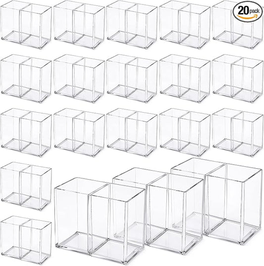 Gejoy 20 Pcs Acrylic Pencil Pen Holder Clear Makeup Brush Organizer 2 Compartments for Desktop Stationery Office Bedroom