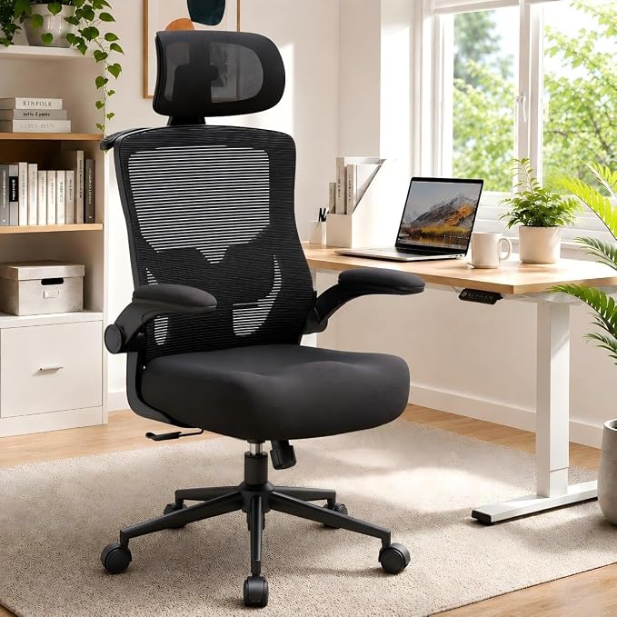 Ergonomic Office Chair, High Back Mesh Computer Chair with Molded Foam Cushion, Adjustable Headrest, Lumbar Support, Tilt Lock and Coat Hanger for Home Office