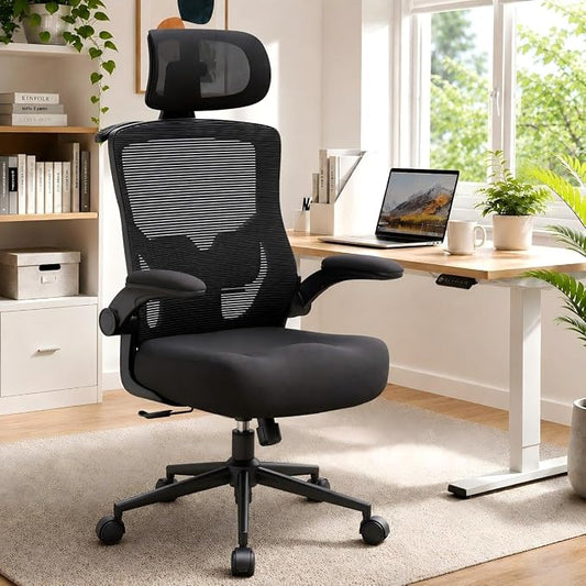Ergonomic Office Chair, High Back Mesh Computer Chair with Molded Foam Cushion, Adjustable Headrest, Lumbar Support, Tilt Lock and Coat Hanger for Home Office
