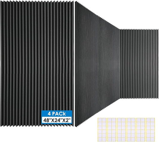 4 PCS Acoustic Panels,48''X24''X2'' Soundproof Foam Wall Panels,High Density Fireproof Noise Cancelling Foam Studio Foam Panel,Noise (Black 4 Pack)