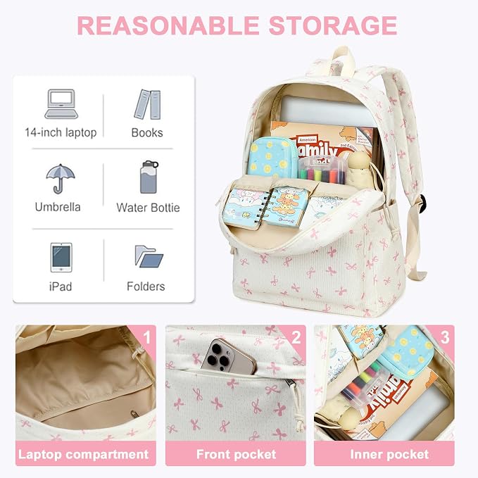 LEDAOU Kids Backpack for Girls Backpacks with Lunch Box, Lightweight Bookbag Set Elementary Middle School Back pack for 8-14