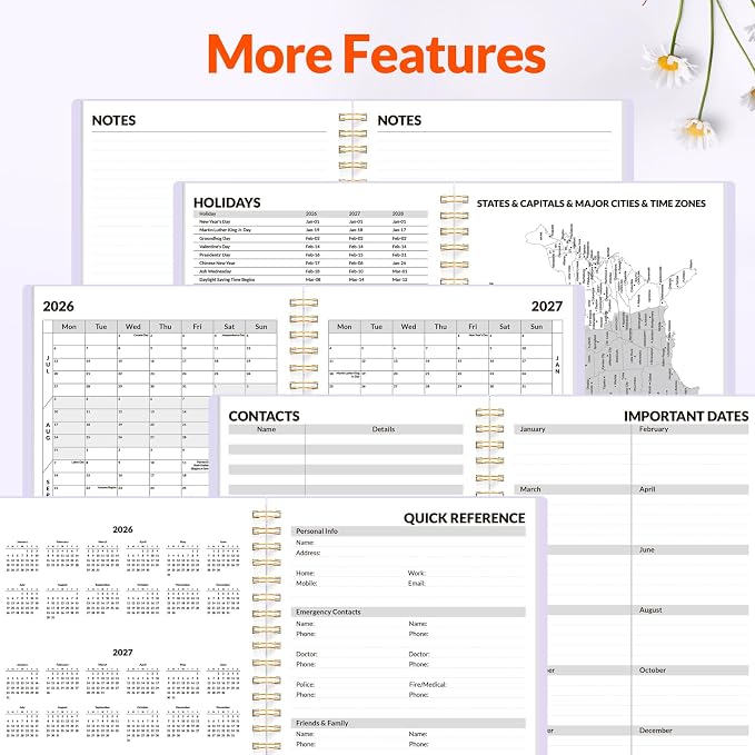 SUNEE Academic Planner 2026-2027 – Weekly & Monthly Planner, July 2026 to June 2027, 6.4"x8.3", Thick Paper, Tabs, Pockets, Bookmark, Spiral-Bound, Student Teacher Organizer, Purple