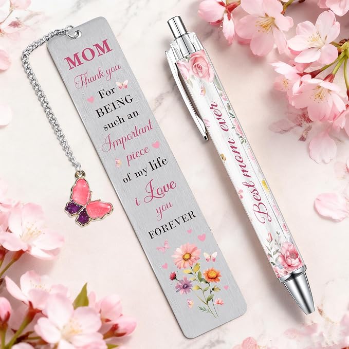 Mom Bookmark with Pen Gifts - Inspirational Mom Gifts for Mama Mother Stepmom, Encouraging Appreciation Mothers Day Retirement Thanksgiving Christmas Birthday Present from Daughter Son