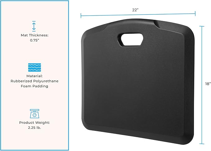 Stand Steady Small Anti Fatigue Standing Mat with Carrying Handle | Ergonomic Standing Mat with Gel Foam Padding | Portable Comfort Mat for Standing Desk, Kitchen, Classroom & Garage (22 x 18in/Black)