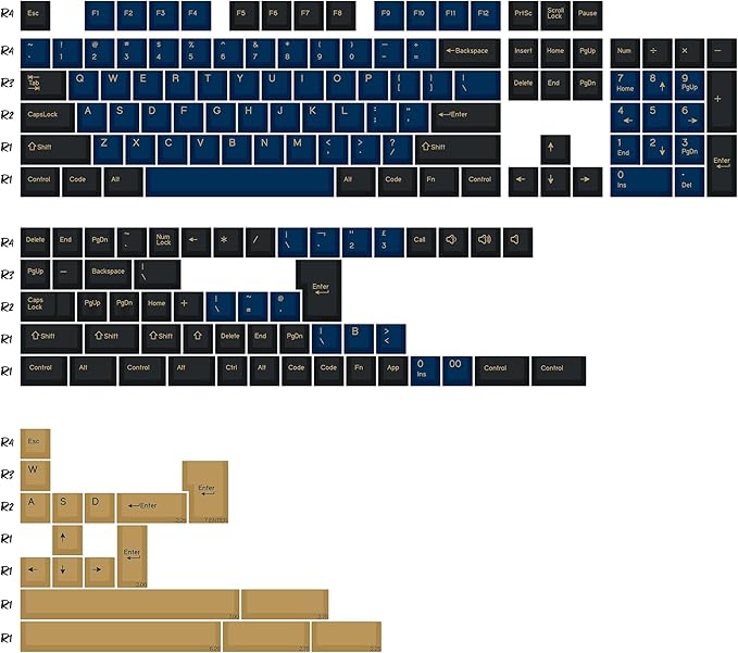 Blue Samurai PBT Double Shot Custom Keycap Set,174 Keys Retro Gaming Key Caps Cherry Profile Keycaps for 61/64/68/84/87/100/104/108 Mechanical Keyboard