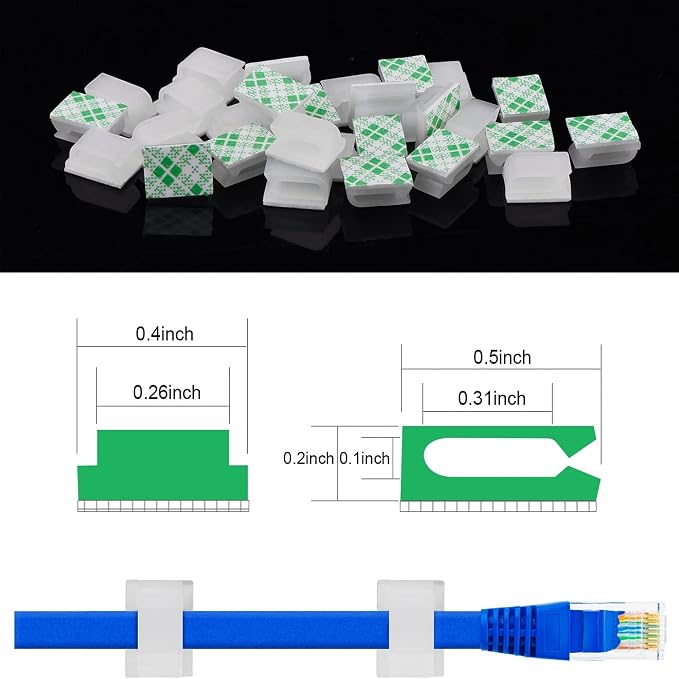 Hicarer 100 Pcs Adhesive Cable Clips Wire Clips Management Wire Cable Holder Clamps Tie Cord Holder for Car Outdoor Wall String Lights Desk Home Office(Small, White)
