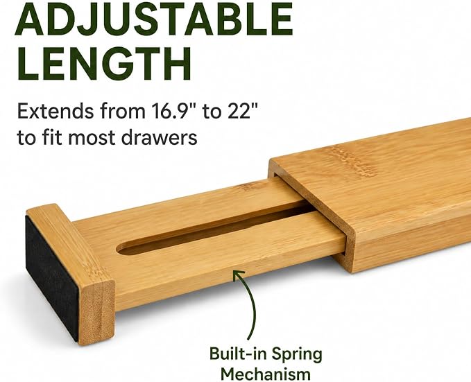 6 Pack Wood Drawer Dividers - Expandable Wooden Drawer Separators for Kitchen Utensils Dresser Wardrobe