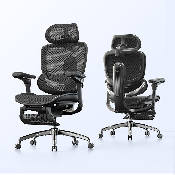 SIHOO Doro C300 Pro V2 Ergonomic Office Chair with Footrest & Full-Body Adaptive Support, 8D Armrests & Breathable Mesh, Comfy High Back Computer Desk Chair for Long Hours, 135° Recline (Jet Black)