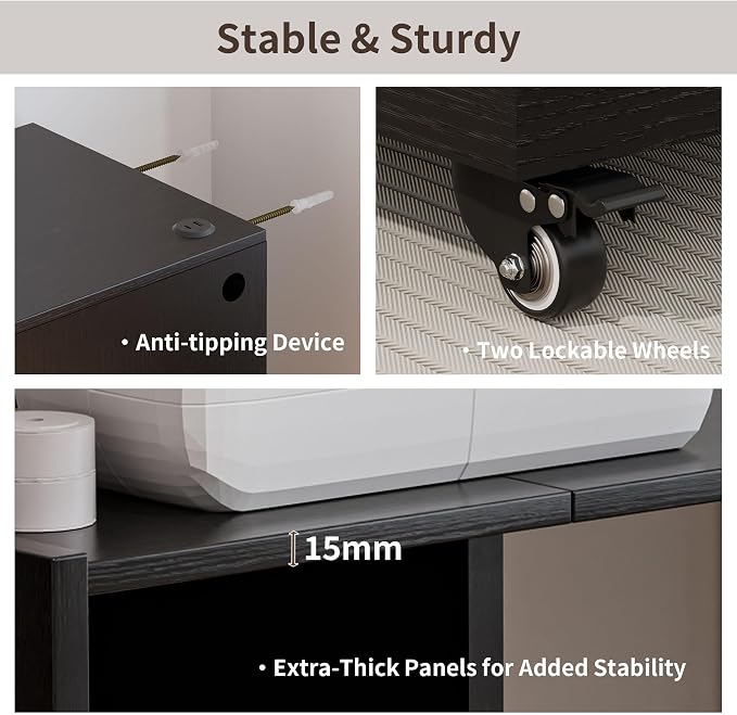 Foldable Desk with Charging Station, Rolling Computer Desk with Storage Shelf for Small Spaces, Pull-Out Home Office Table for Bedroom, Apartment, Dorm, Black