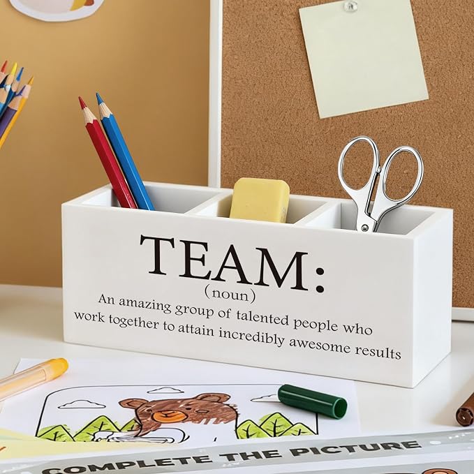 Team Gifts Pen Pencil Holder for Coworkers Employees | Wood Desk Organizer and Accessories, Coworker Gift for Office Tabletop