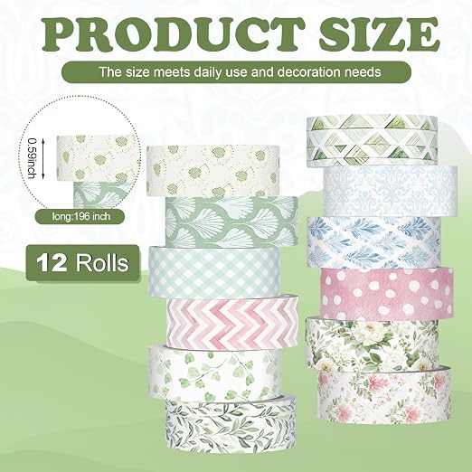 12 Rolls Watercolor Floral Washi Tape Set 15 mm Vintage Flower Decorative Masking Tape for Summer School Arts DIY Craft Scrapbook Journal Supplies Gifts(Watercolor,Garden)