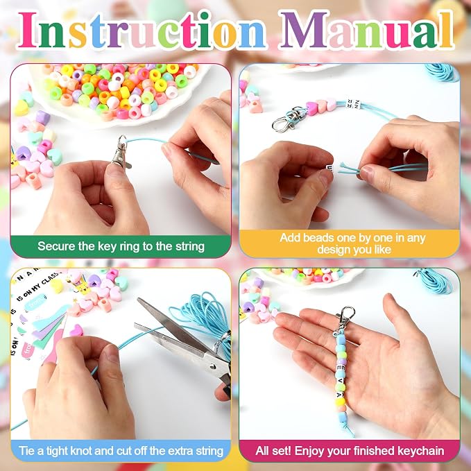 Cunno 1446 Pcs 36 Set Back to School DIY Bead Keychain Making Kit Key Chain Crafts Alphabet Bead Jewelry Key Ring Welcome First Day of School Gift Swaps Graduation Party Favors(Modern Pastel)