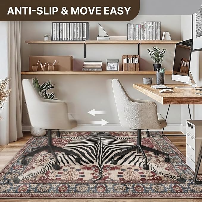 36"x48" Office Chair Mat for Hardwood Tile Floor, Under Desk Carpet Protector for Rolling Computer Chair Mat, Machine Washable Area Rug, Anti-Slip 1/5" Thick Low Pile Thin Vinyl Floor Mat, Red
