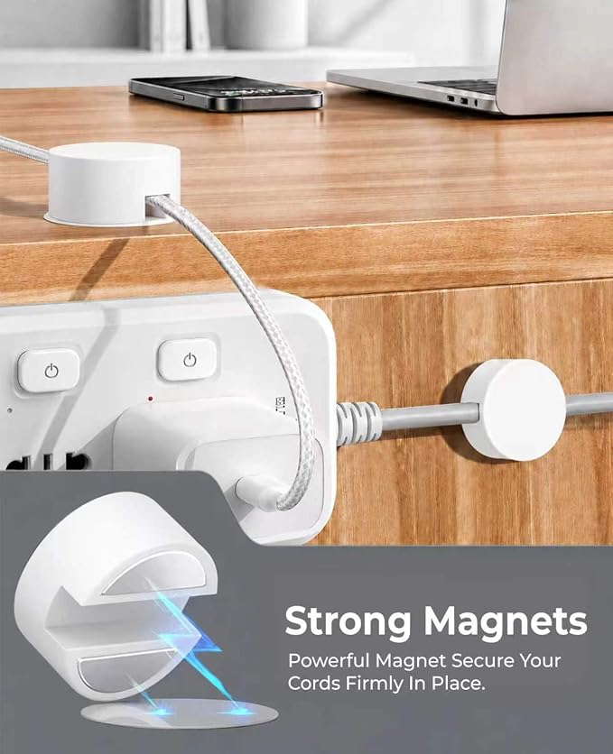 Magnetic Cable Holder, 8 Cable Clips for Desk Cord Management, White | Organize USB Wires, Laptop Chargers, Dashcam, Car Phone Lines, Home, Nightstand, Workspace & Travel RV Wire Organizers