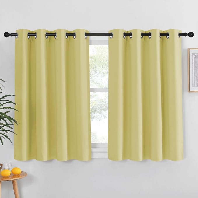 NICETOWN Kitchen Short Blackout Curtain and Drape - Thermal Insulated Solid Grommet Blackout Panel for Patio Bedroom Living Room (Single Panel, 52 inches by 45 inches, Paler Yellow)