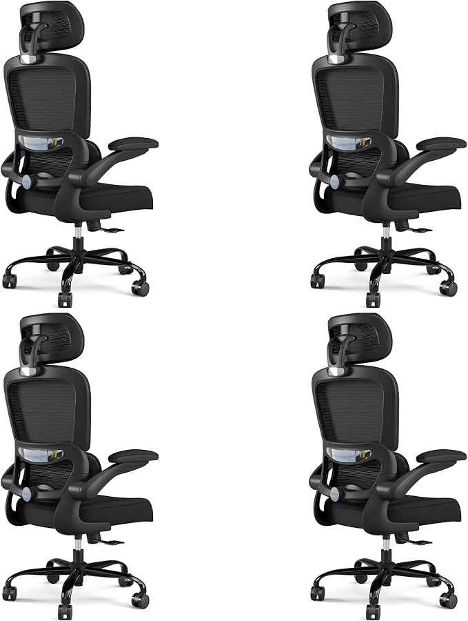 TRALT Office Chair Ergonomic Desk Chair, 330 LBS Home Mesh Office Desk Chairs with Wheels, Comfortable Gaming Chairs Black Pack of 4