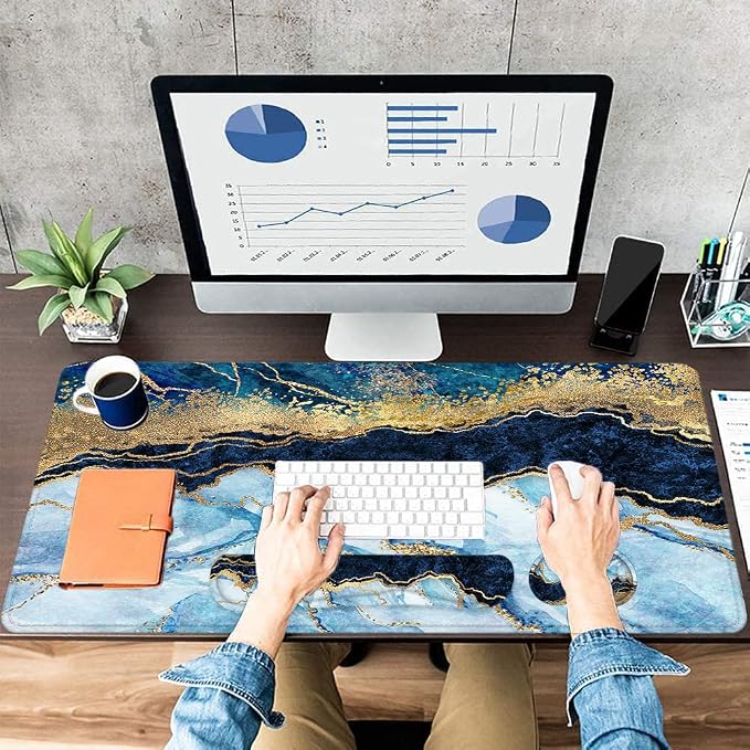 LATEEFAH Large Mouse Pad and Keyboard Wrist Rest, Desk Pad for Keyboard and Mouse, Extended Gaming Mouse Pad with Wrist Support, Waterproof Non-Slip Desk Mouse Mat for Office, Home