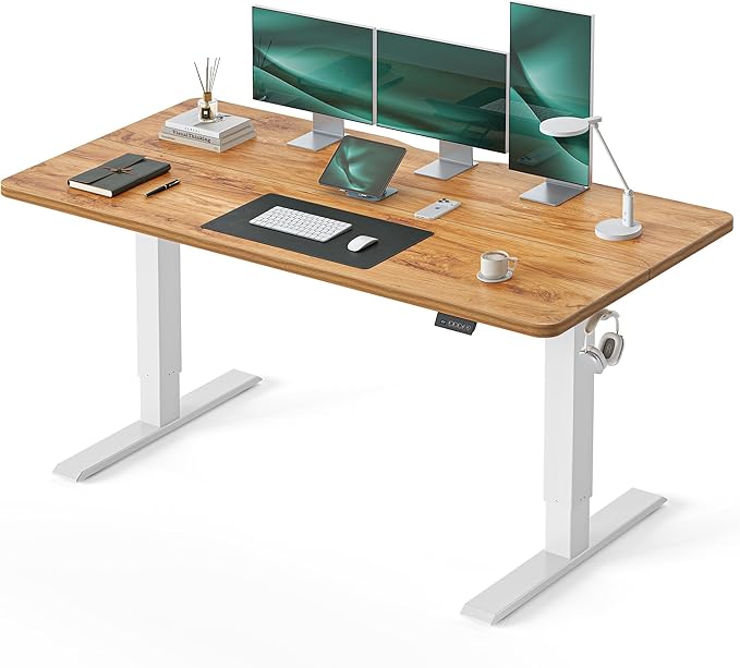 CubiCubi Standing Desk, 63 x 28 Inches Electric Height Adjustable Computer Desk, Sit Stand up Home Office Desk with Memory Presets, Natural