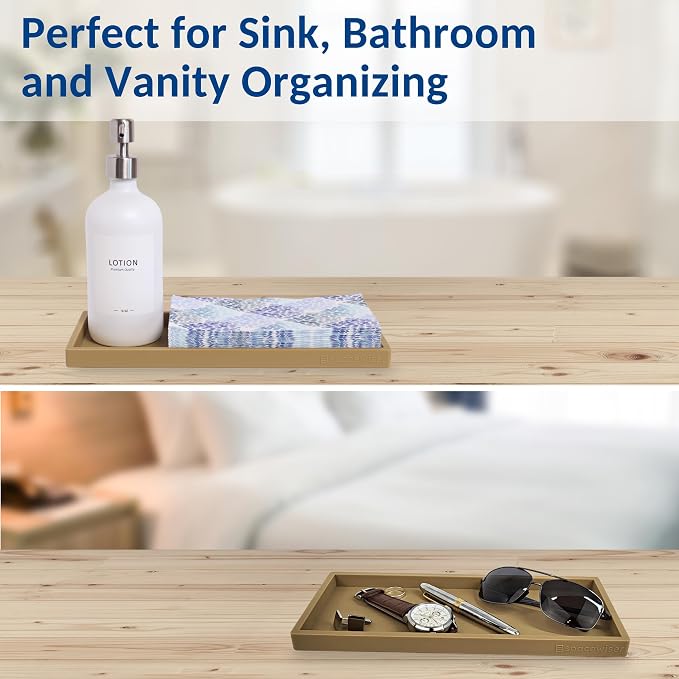 Silicone Countertop & Vanity Tray – 11.7” Bathroom Counter Tray | Bathroom Tray, Bathroom Tray Countertop, Tray for Bathroom Counter, Silicone Kitchen Tray for Counter & Countertop Organizer