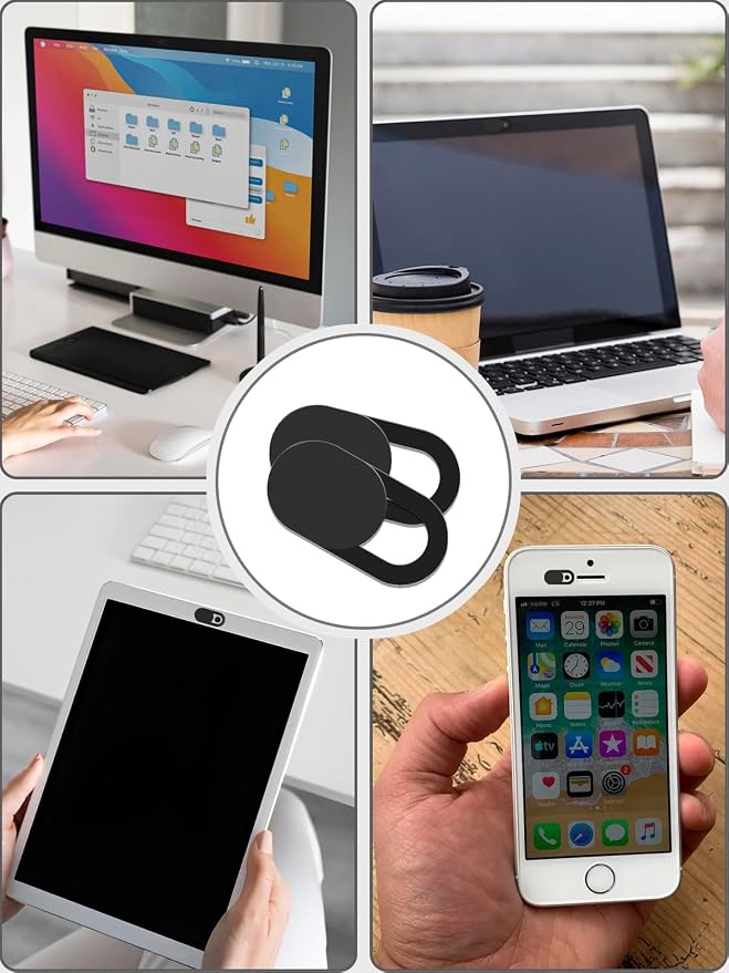 8 Pack Webcam Cover Slide - 0.027in Ultra Thin Camera Privacy Cover for Laptop, Desktop, PC, MacBook Pro, iMac, Mac Mini, Smartphone - Strong Adhesive, Black - Protect Your Privacy & Security