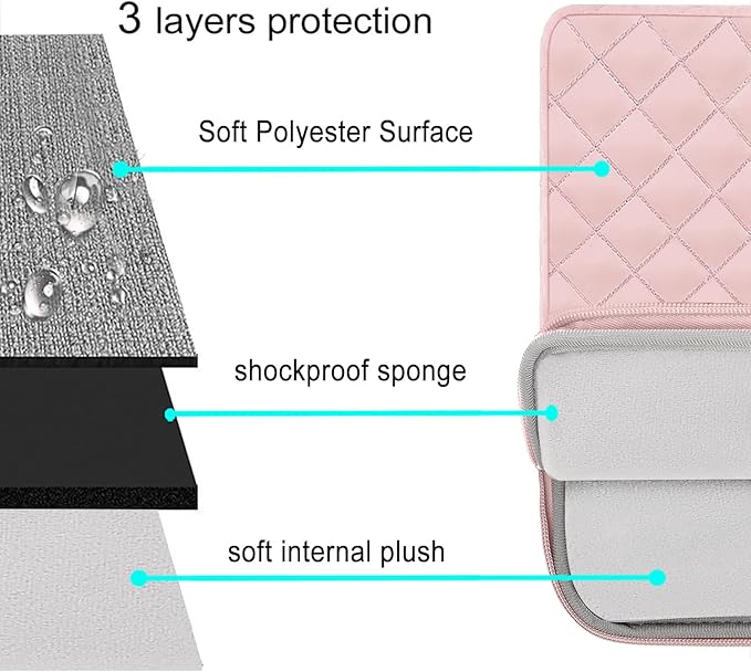 MOSISO Laptop Case 16 inch, 15-15.6 inch Laptop Sleeve Compatible with MacBook Pro 16, HP Dell Acer ASUS Lenovo Notebook, Square Quilted Vertical Computer Bag with Pocket&Small Case, Chalk Pink