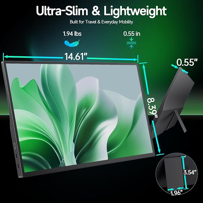 15.6" FHD 1080P Portable Monitor, Dual USB Type-C HDMI Laptop Screen Extender