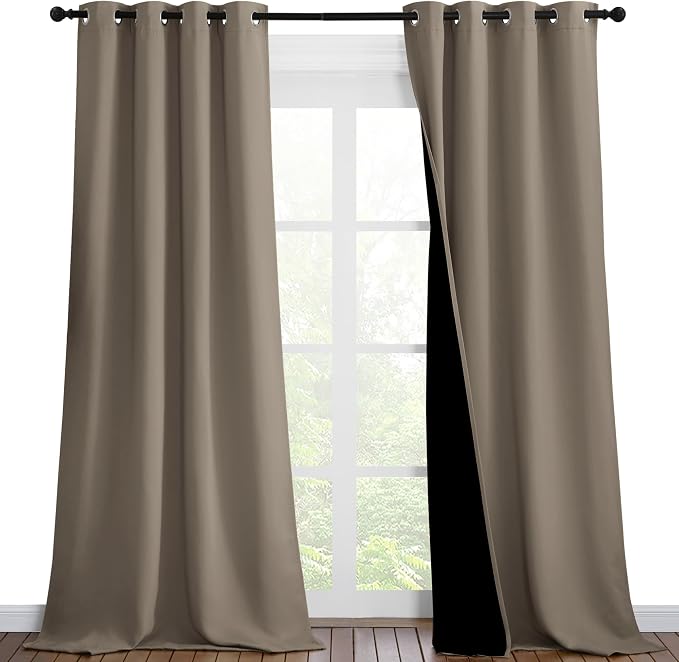 NICETOWN 100% Blackout Blinds, Set of 2, 46 inches x 102 inches, Laundry Room Decor Window Treatment Curtains for Large Patio Sliding Door, Thermal Insulated Taupe Curtains for Bedroom