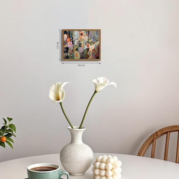 Framed Vintage Colorful Flower Canvas Wall Art, Abstract Floral Graffiti Poster Prints, Modern Boho Botanical Artwork, Elegant Nature Wall Decor for Living Room Bedroom Office 8x10in
