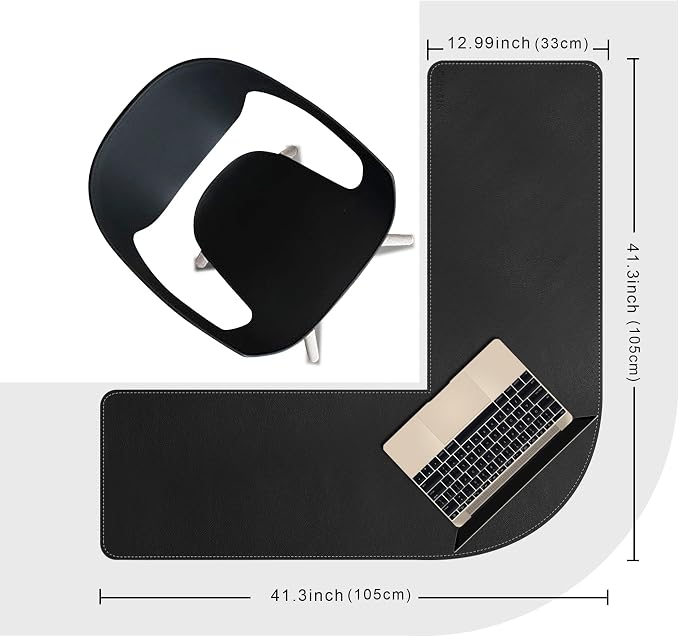 Chihein L-Shaped Desk Pad, Corner Desk Mat (41.3”+ 41.3”) x 12.99”, Computer Office Mouse pad Writing Table Pad for Home Office - Black/Gray