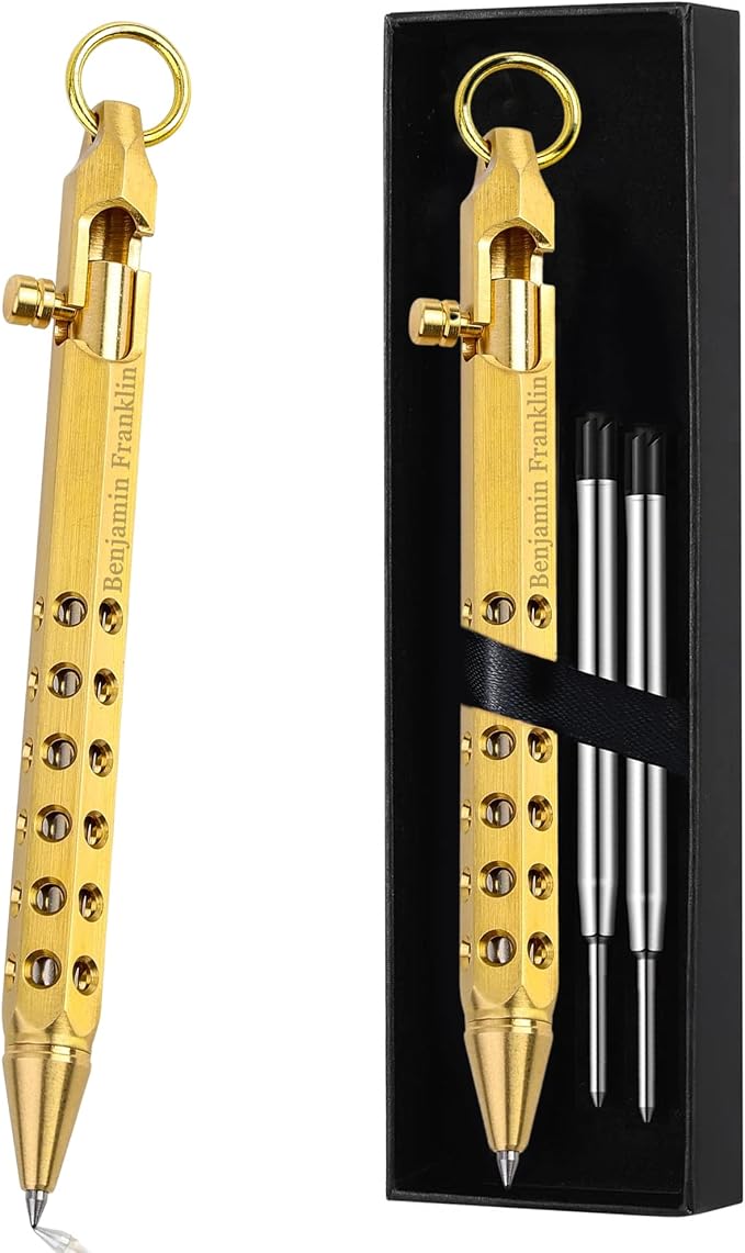 Personalized Bolt Action Pen Gift Set,Free Engraved Metal Ballpoint Pen with 2 Refills,Office Decor Pen,Custom Gifts for Men,Husband,Father,Boyfriend,Grandfather,Brothers. (Brass1)