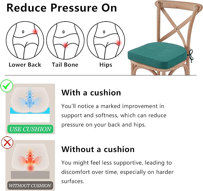 Nordjager Chair Cushions for Dining Chairs, 4 Pack Memory Foam Cushion | 2.5" Thick Chair Cushion; Waterproo Surface with 17" x 16" Size for Kitchen & Dining Chairs, Secure Ties and Washable Cover.