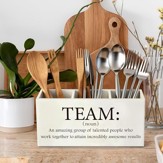Team Gifts Pen Pencil Holder for Coworkers Employees | Wood Desk Organizer and Accessories, Coworker Gift for Office Tabletop