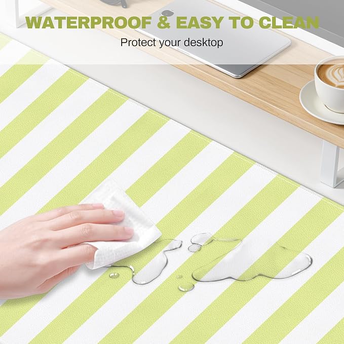 Yellow Desk Mat, Striped Keyboard Pad PU Leather Mouse Pad Computer Mat,Non-Slip Extra Large Gaming Mousepad for Laptop,Cute Desk Pad Home Office Desktop Decor