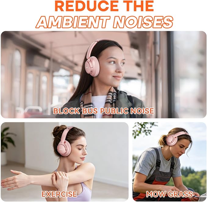 BERIBES Upgraded Hybrid Active Noise Cancelling Headphones with Transparent Modes, 70H Playtime Wireless Bluetooth Headphones with Mic (Rose Gold-1)