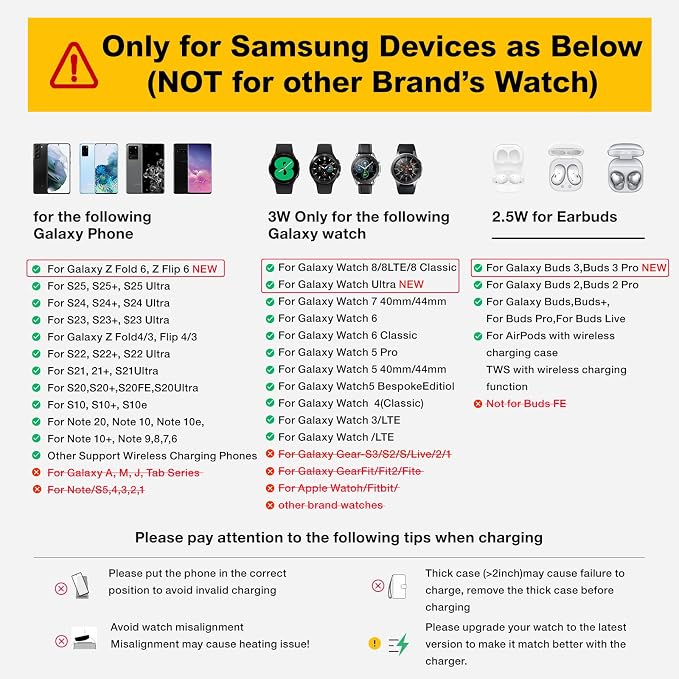 Wireless Charger for Samsung/Android, HOLYJOY Foldable 3 in 1 Fast Charging Station/Stand/Multi Charger for Samsung S25 Ultra/S24/Note 20,Travel Pad for Galaxy Watch 8/7/6/5/4/Active 2,For Buds(Ivory)