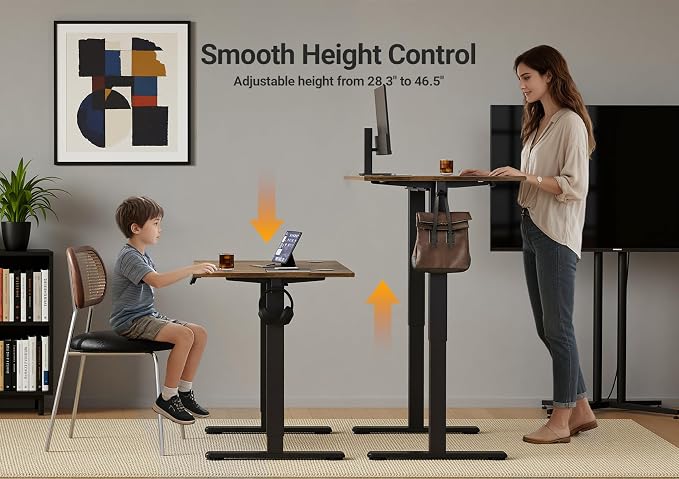 YDN Electric Standing Desk Adjustable Height, 63 x 24 Inches Stand up Desk with Cable Management, Home Office Desks with Splice Board & Black Frame, Rustic Brown Top