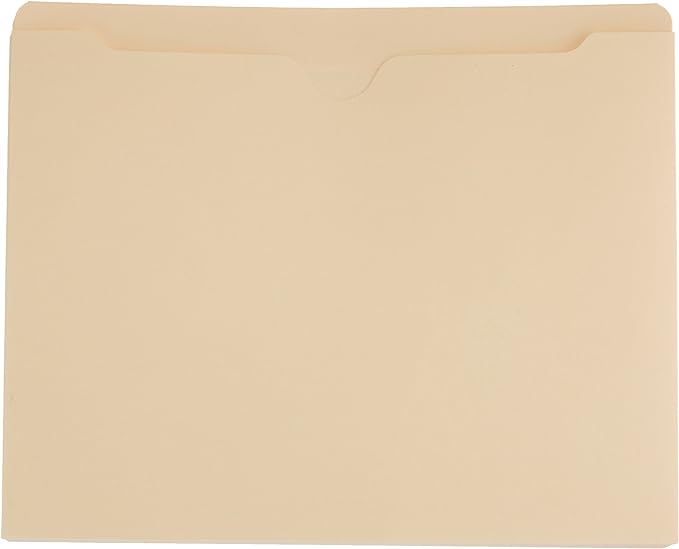 Amazon Basics File Jackets for Organizing Documents, Reinforced Straight-Cut Tab, Flat-No Expansion, Letter Size, Manila, 100-Pack