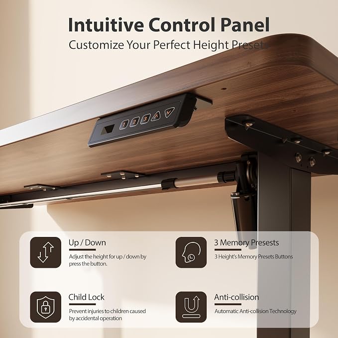 Cubiker Standing Desk, 55x24 Inches Sit Stand Home Office Desk, Electric Stand up Desk, Adjustable Desk with Splice Board, Black Frame/Black Walnut Top