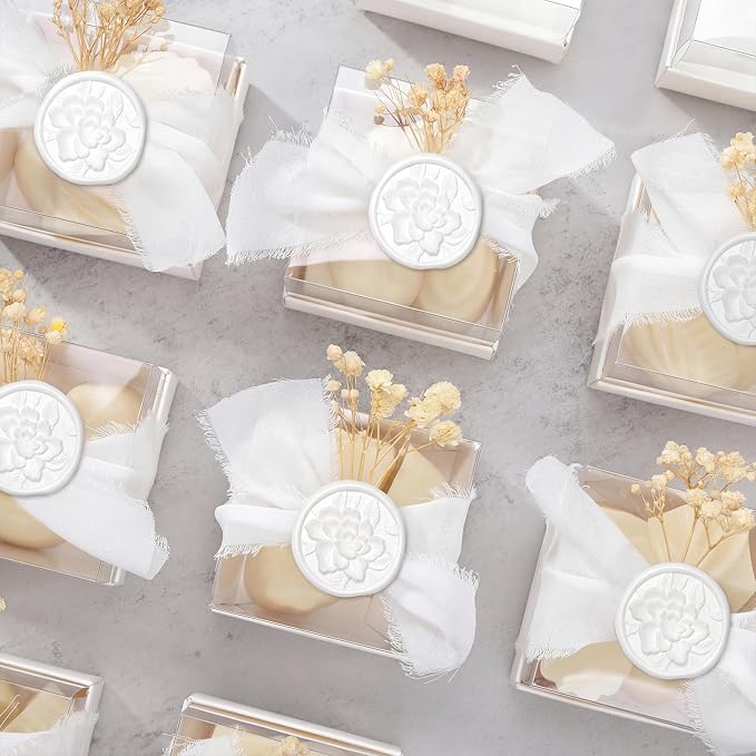UNIQOOO Wax Seal Stickers - 3D Vintage Floral Wedding Invitation Envelope Botanical Seal Stickers, 50 Pcs Self- Adhesive White Flower Stickers, Perfect for Invitation, Gift Wrapping, Party
