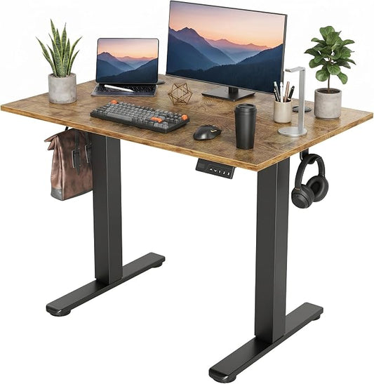 Claiks 40 x 24 Inch Rustic Brown Electric Standing Desk | Adjustable Height, Sit Stand, 3 Memory Presets, Cable Management, Space-Optimized, Home Office & Bedroo