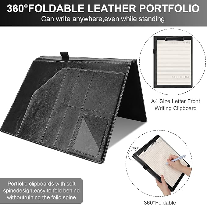 Padfolio Clipboard Folder Portfolio, Faux Leather Storage Clipboard with Cover for Legal Pad Holder Letter Size A4 Writing Pad for Business School Office Conference Notepad Clip Boards