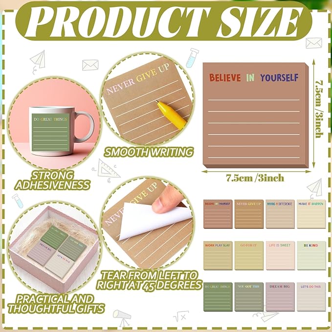 Yinder 24 Pcs Inspirational Sticky Notes Thank You Gift Motivational Sticky Note Pad Employee Appreciation Gift Bulk for Staff Coworker Teacher Nurse Office Groups 3 x 3'' (Motivational,Boho)