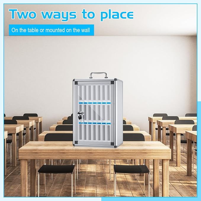 Amylove Cell Phone Locker Cabinet Aluminum Alloy Pocket Chart Storage Locker Box Cabinet Wall-Mounted Cell Phones Storage Box with Handle for Office Classroom Gym(White,24 Slots)