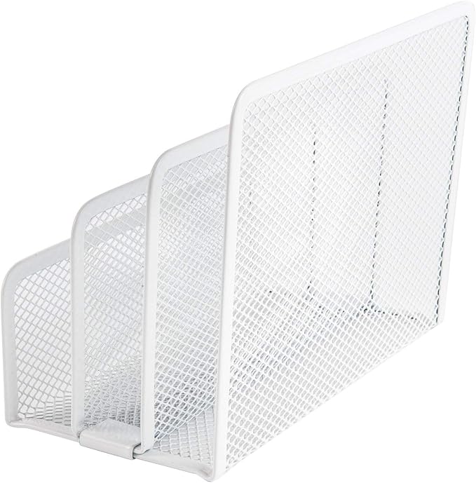 VANRA Small Letter Sorter Desktop File Holder Organizer Metal Mesh with 3 Vertical Upright Compartments (White)