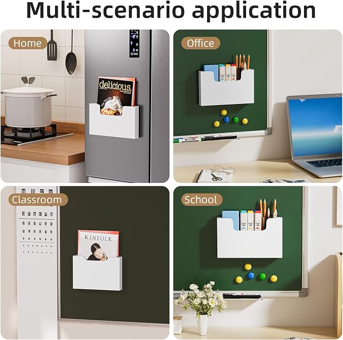 Marbrasse 2P Magnetic File Holder, Magnetic Hanging Wall File Organizer, Pocket Paper Magazine Mail Organizer for Refrigerator,Notebooks,Planners,Letter(White)