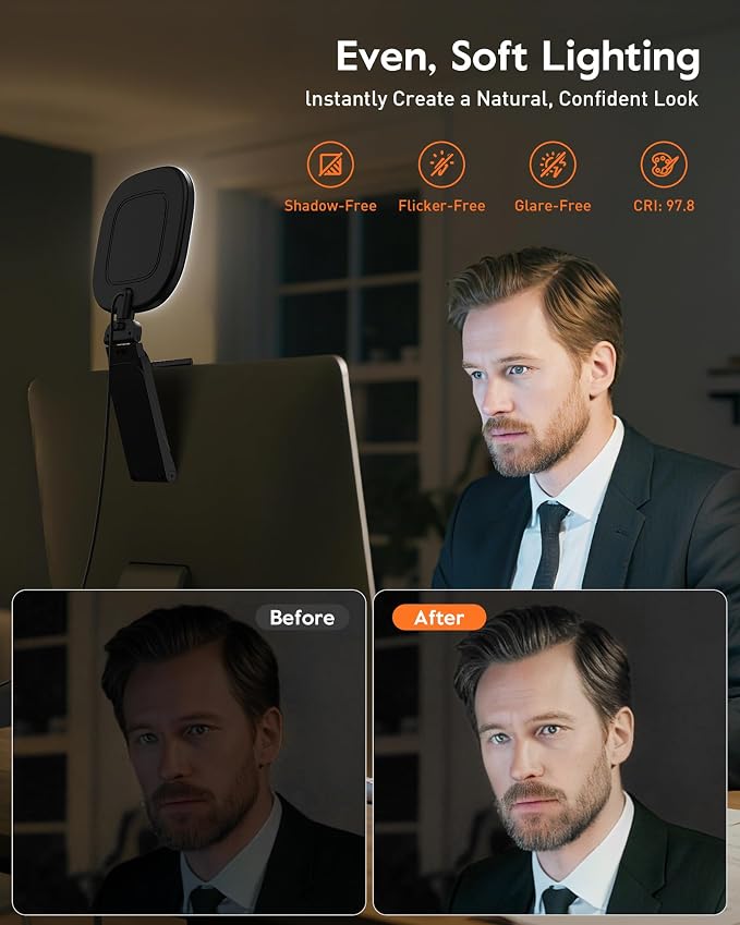 Upgraded Ring Light for Laptop, Monitor & Desk (2-Pack) – Eye-Caring Diffused LED Computer Light with Screen-Safe Clip, Adjustable Mount, CRI 97.8+, 50 Lighting Modes for Zoom, Video Calls, Streaming